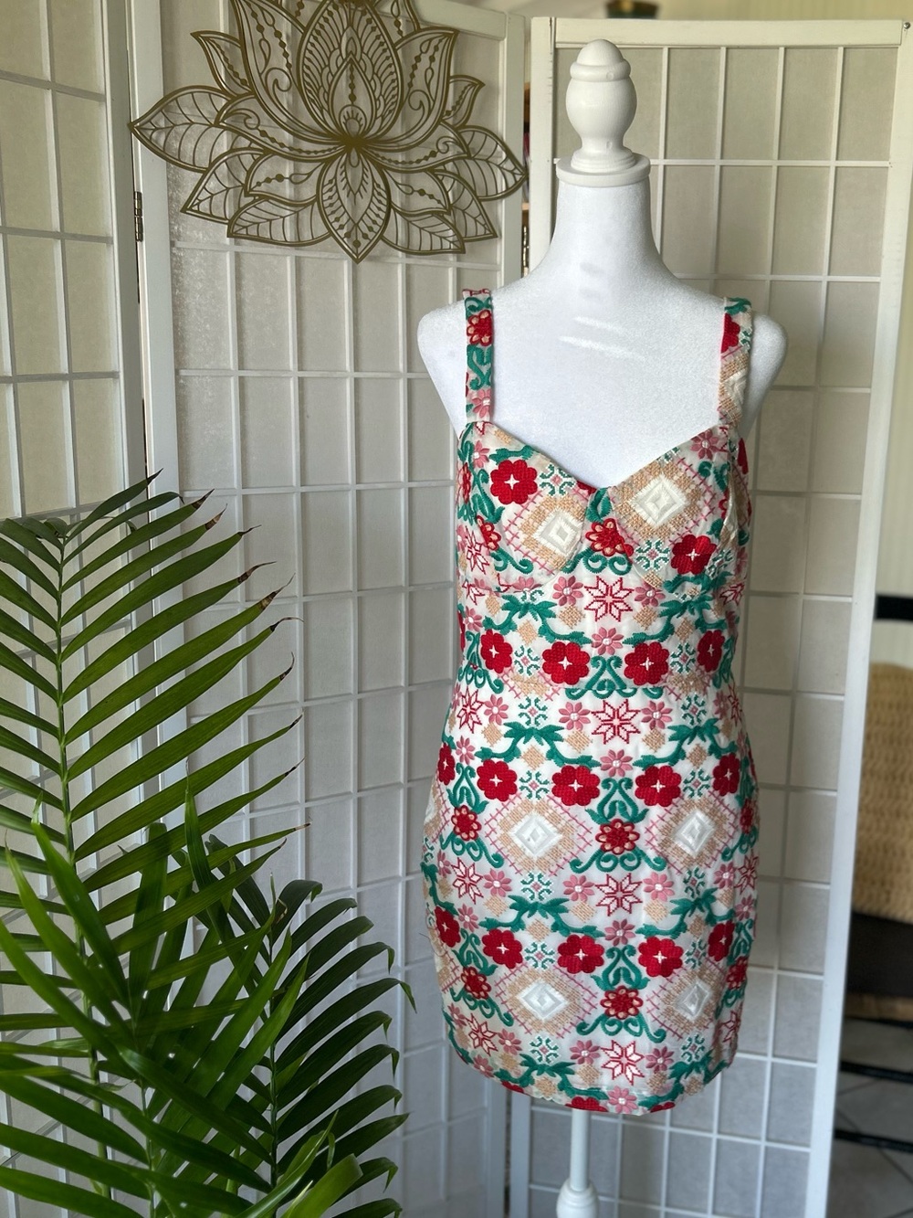 Just Me-Embroidered Floral Mini Dress -size medium